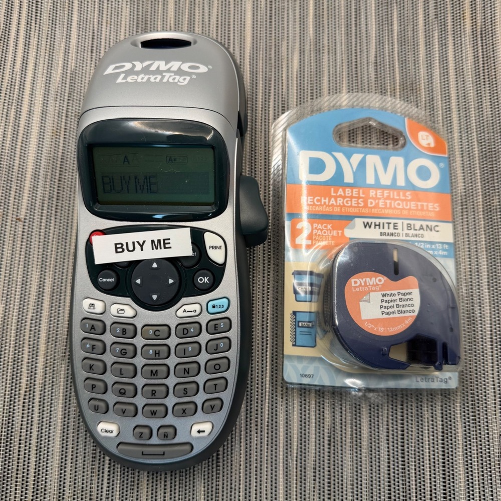DYMO LetraTag‎ LT-100H Handheld Label Maker Silver with 2PK White Paper Refills